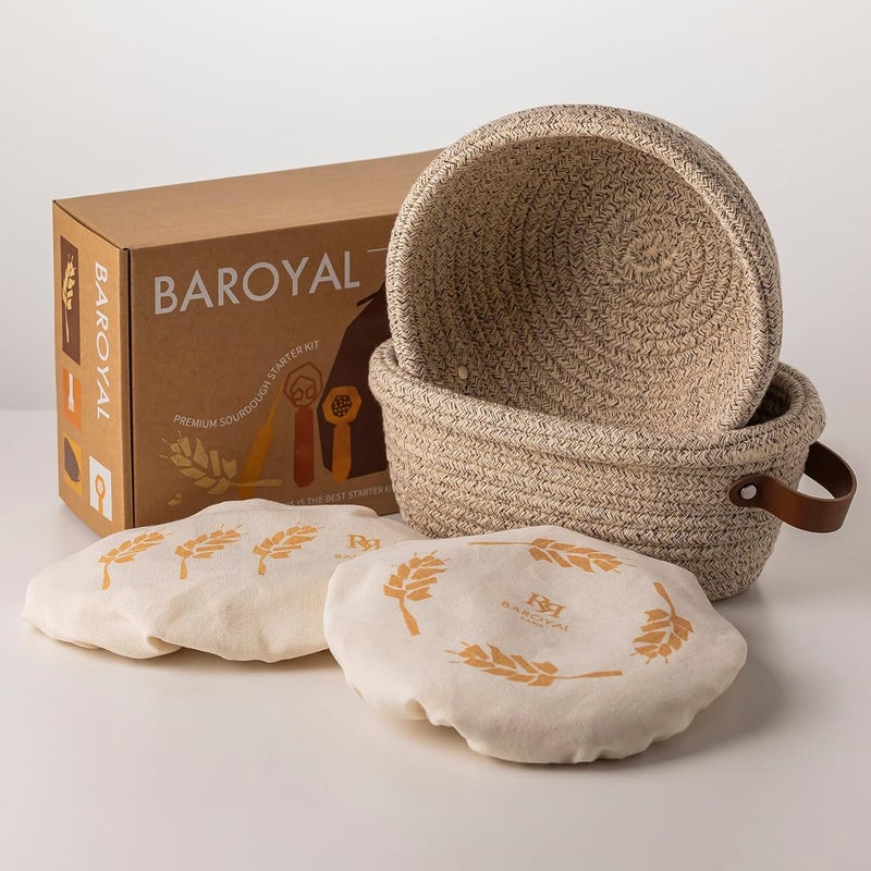 BARoyal Crispier Crust Cotton Rope Banneton Bread Proofing Basket Set, Oval & Round Bread Baskets with Liners & Covers for Artisan Bread Baking, Sourdough Bread Baking Supplies(Natural) - Image 1